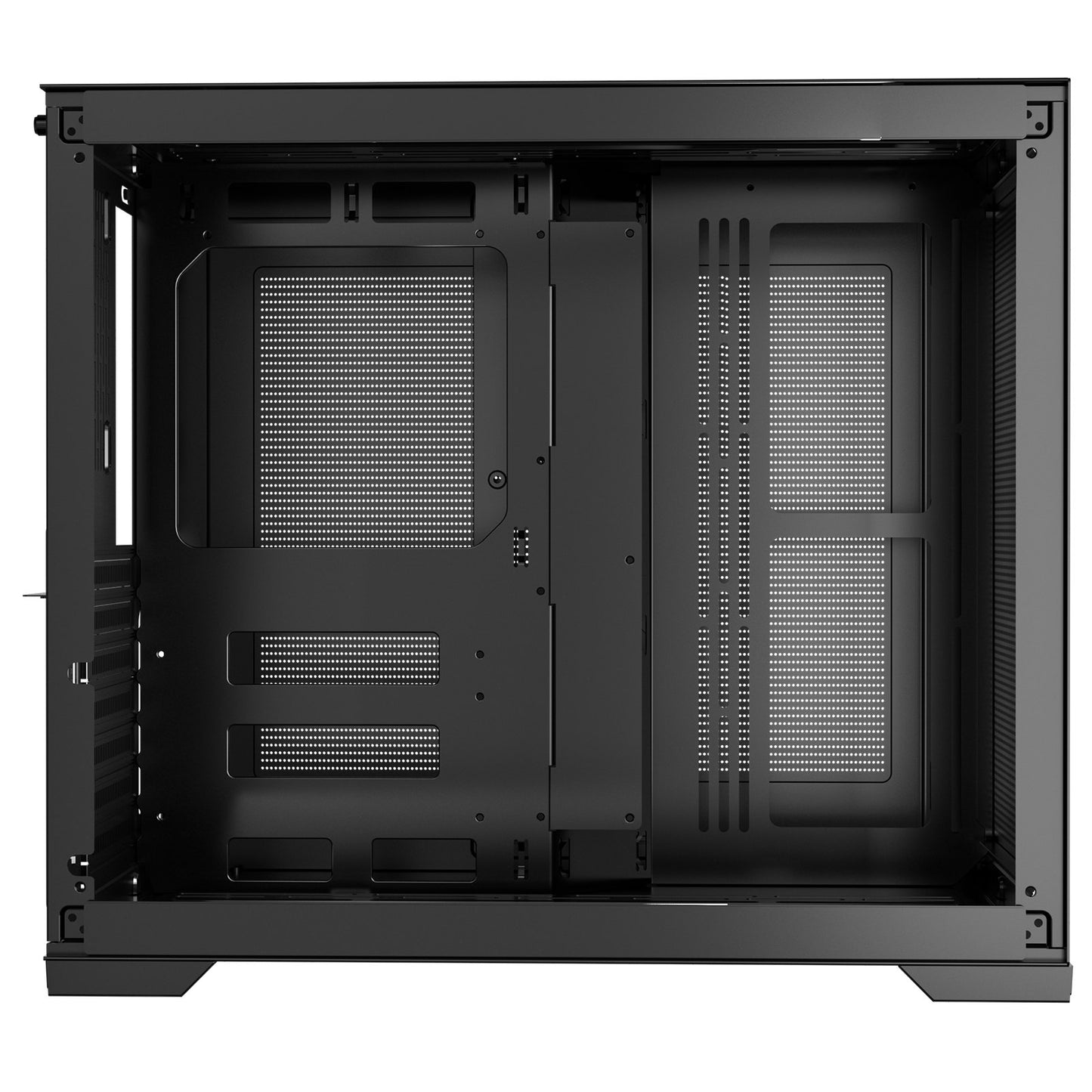 Dual-Chamber Mid Tower Gaming PC Case - Panoramic Tempered Glass, High-Airflow ATX Case with 9 Fan Support, Black