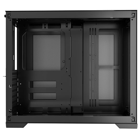 Dual-Chamber Mid Tower Gaming PC Case - Panoramic Tempered Glass, High-Airflow ATX Case with 9 Fan Support, Black